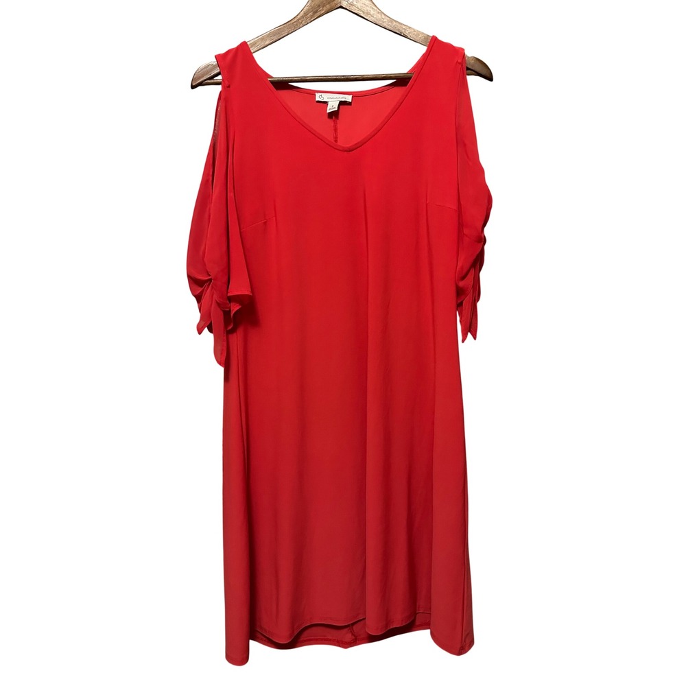 C&B established 1962 Cold Shoulder Dress Womens 8 Red Excellent Tie Sleeve VNeck